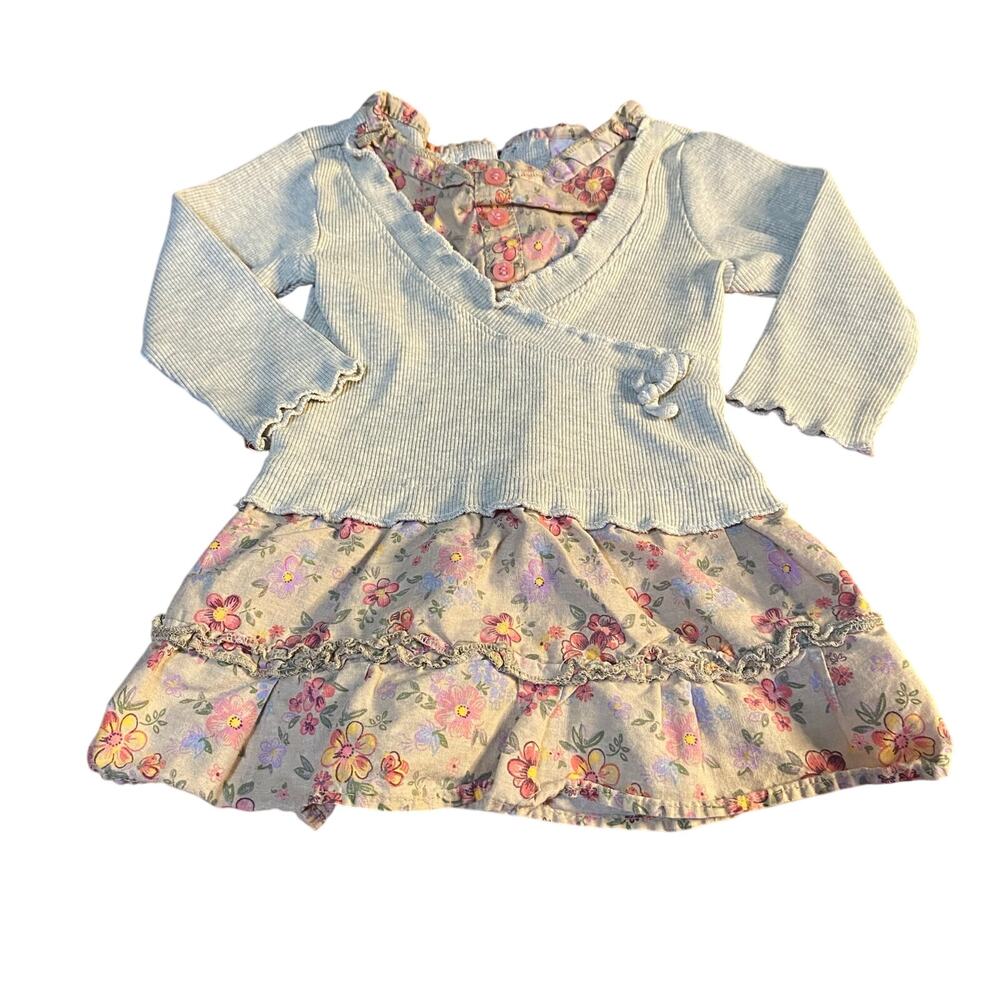 Nannette long sleeve‎ gray ribbed overlay floral ruffle shirt SIZE 12M